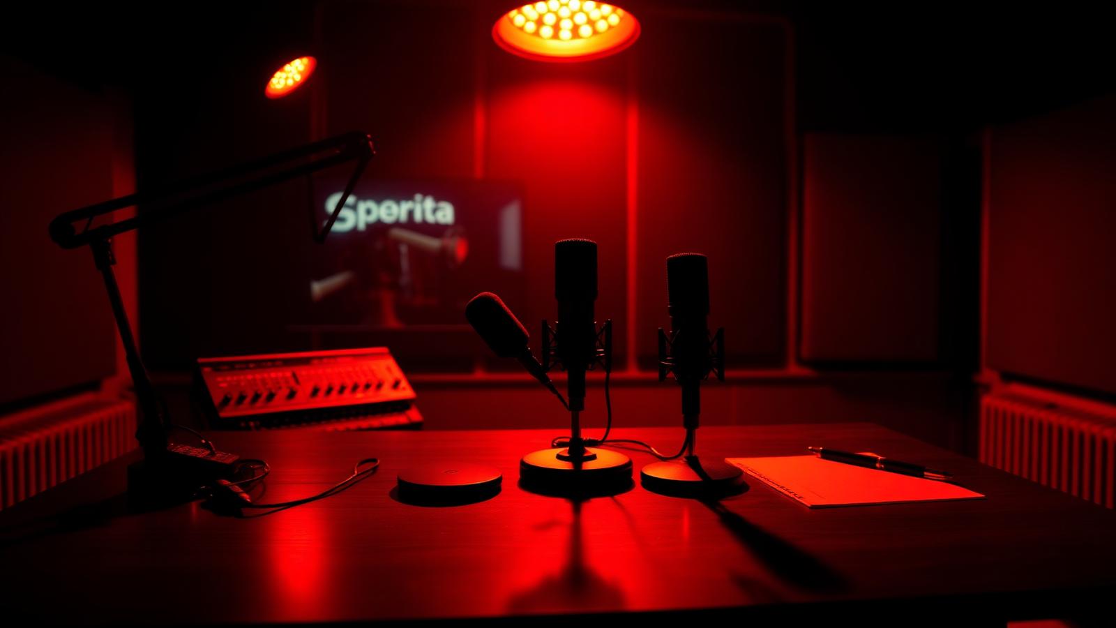 Illustration: a red-lit video studio